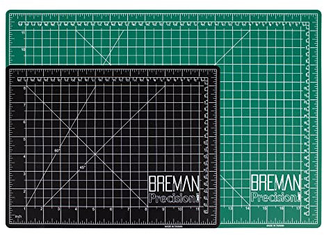 Breman Precision Self Healing Cutting Mats 9x12 and 12x18 Inches - 2 pack Black/Green Sewing Scrapbooking Quilting Fabric Rotary Cutting Mats - 2 Sided Black/Green 5 Ply PVC Craft Mats with Grid Lines