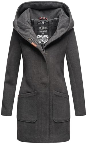 MARIKOO Damen Mantel Trenchcoat Wintermantel Übergangs Jacke Parka Lang B819 [B819-Maik-Anthrazit-Gr.M]
