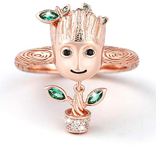 Jeulia Ich bin Groot Baummann Ring Sterling Silber Roségold Schüttelnd Ring Schmuck Geschenk für Damen Herren (1Roségold, 54 (17.2))