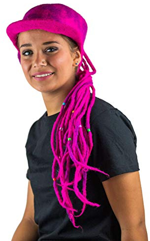 Kunst und Magie Bunter Dreadlock Hut aus Filz Hippie Goa Filzhut, Farbe:Pink