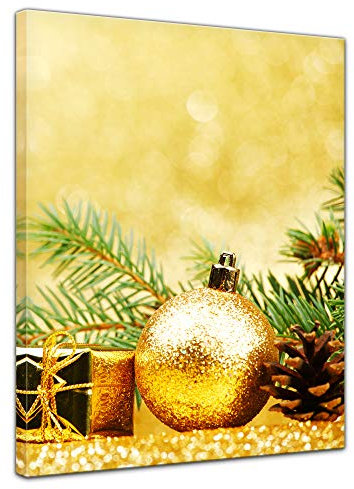 Bilderdepot24 Wandbild - goldene Weihnachten 50x60 cm einteilig Hochkant - Leinwandbild Bild auf Leinwand - Glitzer Dekoration festlich