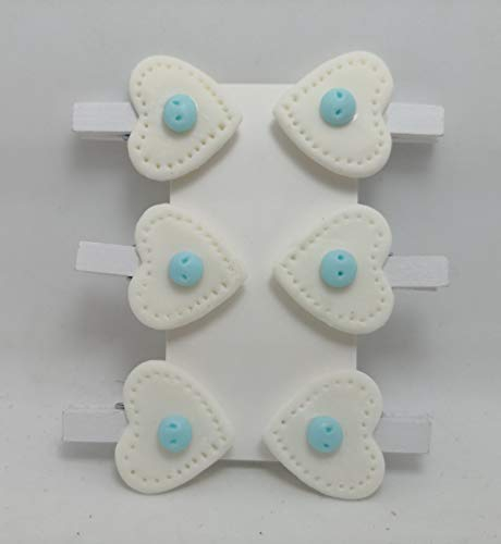 PuntoCasaStore Lot de 6 pinces à linge en forme de cœur souple avec 4 marque-place et fermeture pour bonbonnières, baptême, mariage (Ciel)