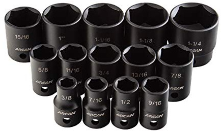 Arcan 1/2 Drive Shallow Impact Socket Set, 3/8-1-1/4, 14 Pieces (AS21214S)