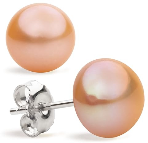 Orecchini da donna di perle bottone coltivate d'acqua dolce in colore arancio pesca SECRET & YOU - Argento sterling 925 - Disponibile in 4 misure da 8 mm a 11 mm