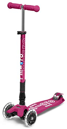 Micro Mobility Maxi micro Deluxe Foldable mit LED Rollen, Höhenverstellbar, ab 5-10 Jahren in der Farbe Berry Red, MMD095