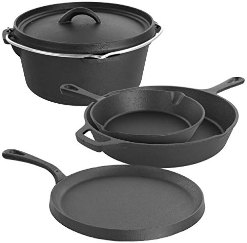 Megachef Assorted Cookware Juego de Utensilios de Cocina de Hierro Fundido, Negro