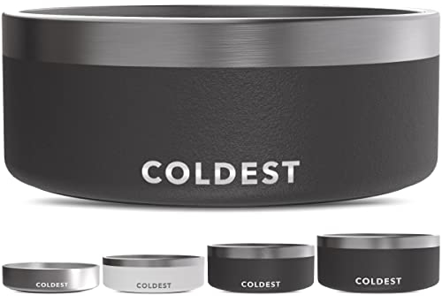 Coldest Dog Bowl - Anti Rust Metal & Non Slip Dog Bowls Large, Spill Proof Heavy Duty 3 Layers Insulated Dog Bowl - Food and Water Bowl for Dogs, Cats & Pets, Dishwasher Safe (64 oz, Stealth Black)