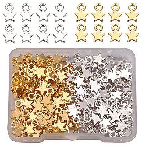 THETAG Stern-Anhänger, 160 Stück Sterne Charm Anhänger zum Basteln, DIY Schmuckanhänger Halskette Armband Ohrring Schmuckherstellung Deko Schmuck Zubehör Silber und Gold