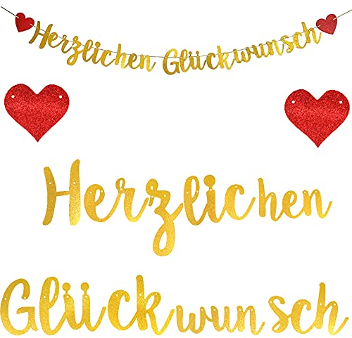 Herzlichen Glückwunsch Girlande Banner Hängende Deko Gratulation Banner Girlande für Geburtstag Abitur Abschluss Hochzeitsfeier Ruhestand