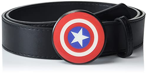 Buckle-Down Damen Marvel Comics, Captain America Shield Emaille, schwarzer Veganer Ledergürtel Gürtel, 1.5 Wide-Fits-39.5-45.5 Inches