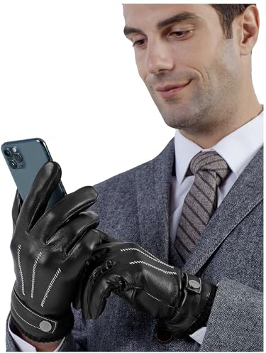 GSG SINCE 1998 Lederhandschuhe Herren aus echtem mit Futter Warm Kunstfell Gefüttert Touchscreen Lammfell Handschuhe Winter Schwarz XL