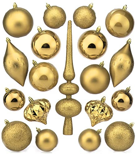 com-four® 19-teiliges Weihnachtsschmuck Set - Christbaumkugeln aus bruchsicherem Kunststoff für Weihnachten - Baumschmuck für den Christbaum (19-teilig - goldfarben)