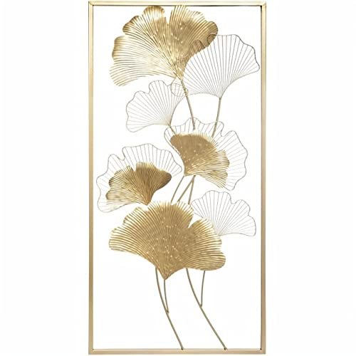 3D Wanddeko aus Metall Wandskulptur Ginkgo 100 x 50 cm zum Aufhängen in Gold Dekoobjekt