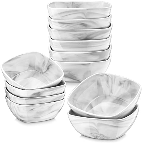 MALACASA Série Ramekin Dish, 12 Pièces Bols à Tapas et Sauces, Plat à Sauce en Porcelaine Marbre, Ramequin Moule à Soufflé Bol Dessert 170ml