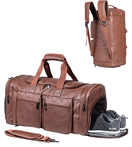 Reisetasche, [T] mit Schuhbeutel für die Nacht, Leder übergroße Wochenendtasche, große Handgepäcktasche, Reisetasche für Damen und Herren