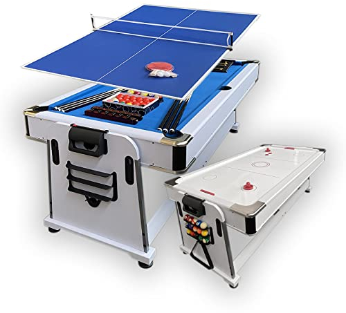 Billardtisch Weiß 7 FT und Tischhockey und Tischtennistisch und Tischdecke mod. Mattew Blau
