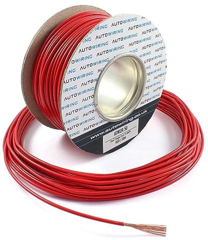 Autowiring 25 AMP Rated 2mm² Single Core Stranded Copper Cable 12v 24v Thin Wall Wire (10M 20M 50M 100M) (RED, 10M Coil)