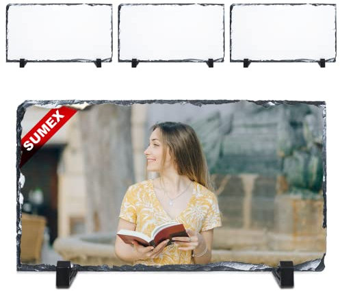 SUEMX 4 Pcs Sublimation Schiefer Blanks Foto Bilderrahmen, 12×22 cm glänzende Oberfläche Sublimation Rock Fotorahmen für Hochzeit, Valentinstag