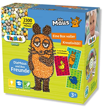 Playmais MOSAIC Little DieMaus Kreativ-Set zum Basteln für Kinder ab 3 Jahren | Über 2.300 6 Mosaik Klebebilder mit Maus Motiven | Fördert Kreativität & Feinmotorik | Natürliches Spielzeug