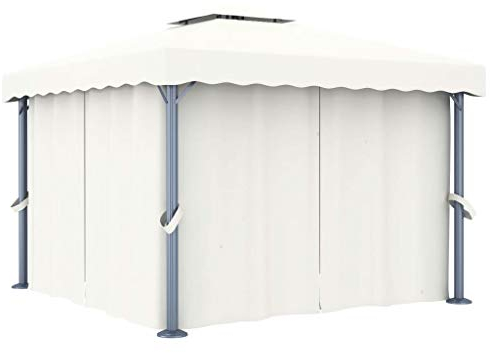 Kstyhome Pavillon mit Vorhang, Partyzelt, Gartenpavillon, Zeltgarage, Bierzelt, Weidezelt, Carport, Lagerzelt Winterfest, Garagenzelt, 3x3 m Cremeweiß Aluminium