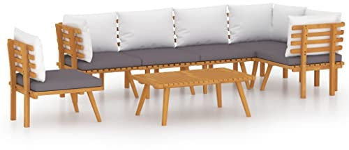 vidaXL Akazienholz Massiv Gartenmöbel 7-TLG. mit Kissen Ecksofa Mittelsofa Tisch Sitzgruppe Sofa Lounge Garten Garnitur Gartenset Gartensofa