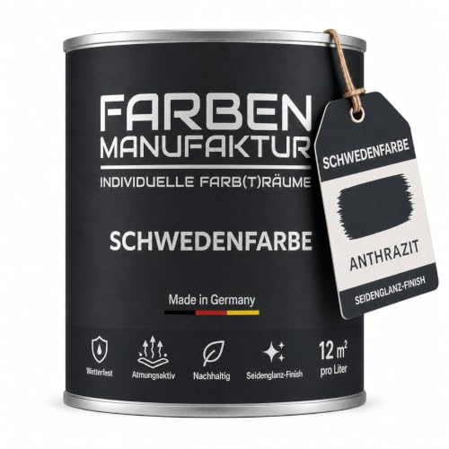 Schwedenfarbe Holzfarbe Außen Wetterfest – Holzschutzfarbe für Fassade, Gartenhaus, Zaun & Scheune – Diffusionsoffen & Nachhaltig Wetterschutzfarbe 1/2/5L, Größe: 1L, Farbe: Anthrazitgrau