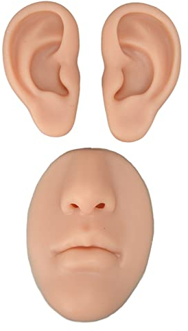 Piercing-Silikon-Modell, Silikon-Ohr-Modell, Anfänger, Simuliertes 3D-Nase-Mund-Modell, Display-Stütze, Lehrwerkzeug für Piercing-Übungen, Realistische Silikon-Ohrform für(Mittlere Hautfarbe)