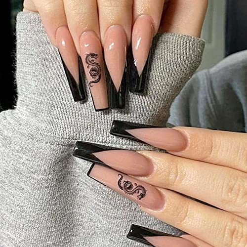 Luvadeyo 24Pcs Press on Nails Medium Length Fake Nails Acrylic Nails Ballet French