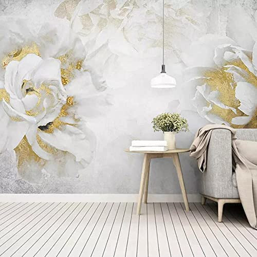 Fleur Rose Dorée En Relief Créative Papier Peint Mural 3D, Amovible Auto-Adhésif Papier Peint Décoration Murale Pour Restaurant Hôtels Moderne Salon Décoration De La Maison Affiches 140(L) x70(H) cm