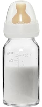 HEVEA Standard Hals Glasflasche Baby- Langsame Strömung Anti Colic Babyflaschen Neugeborene 0+ Monate - BPA-frei, Einzelpack (120 ml)
