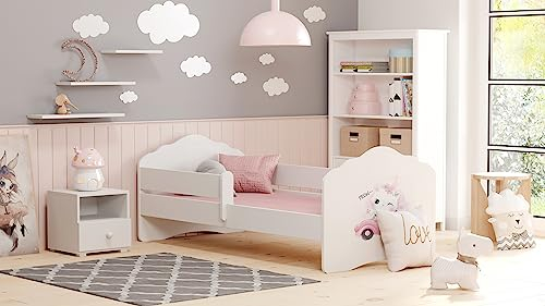 KOBI Fala Kinderbett mit Rausfallschutz | 140 x 70 cm | Kinderbetten mit Matratze Komplett Set | Einzelbett Kinder Bett | Mädchen Junge | Modern Weiss Kids Bed Children | Kinderzimmer Schlafzimmer