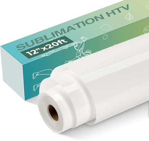 HTVRONT Sublimation HTV Plotterfolie Textil, 30,5 x 609 cm, Matt Helle | Klare Flexfolie für Sublimation, Sublimation Rohlinge, Für Sublimation Paper, Für Helle Baumwollstoffe