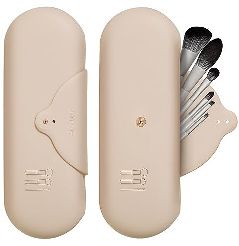 Perfuny Travel Makeup Brush Holder Cosmetic Brushes Case Travel Essentials Silicone Make up Brush Travel Case Portable Makeup Pouch for Travel (1pc), Khaki, Travel Essentials