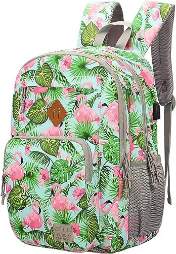 KEOFID Classic Travel Backpack for Men and Women, Anti Theft Laptop Backpack with USB Charging port, Large Bag for College(Flamingo)
