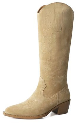 Tacco Piatto Puntato Stivali di Punta della Moda da Donna Stivali A metà Tallone Unisex Tacchi Alti Adatti per L'autunno E l'inverno,Beige,40 EU