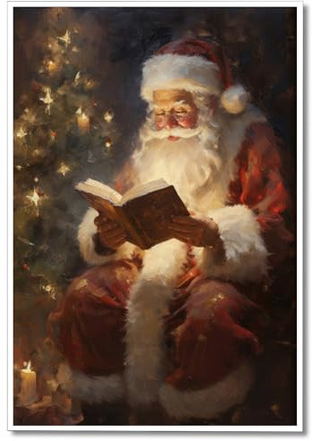 Generisch Vintage-Weihnachts-Leinwand-Wandkunst, Weihnachtsmann-Lesungs-Buchungsbilder für die Wand, Hobby-Lobby-Weihnachtsmann-Bild, Weihnachts-Wanddekorationen, 30x 40cm ungerahmt