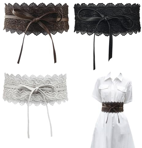 Trsnzul Damen Breite Gürtel 3 Stück Taillengürtel Leder Taillengürtel Damen Breiter Obi-Gürtel Taillengürtel Bindegürtel Schnüren Hüftgürtel Taille Band für Damen Bindegürtel Damen für Kleider
