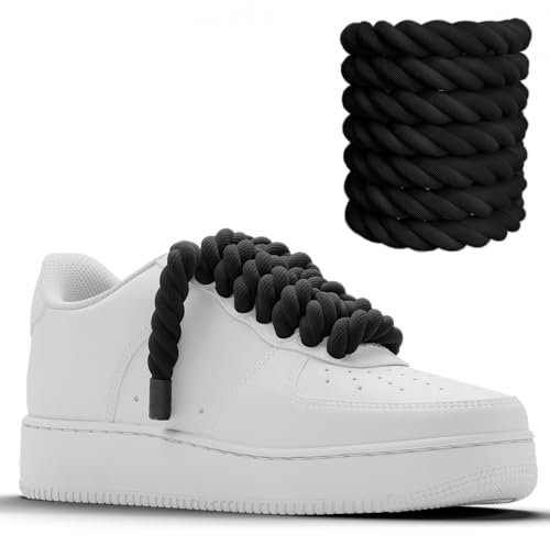 Chunky Laces Cordones de cuerda negra, 14 mm de grosor, 160 cm de longitud, adecuados para zapatillas Air Force 1, zapatos deportivos AF, accesorios personalizados, cordones de algodón grueso natural,