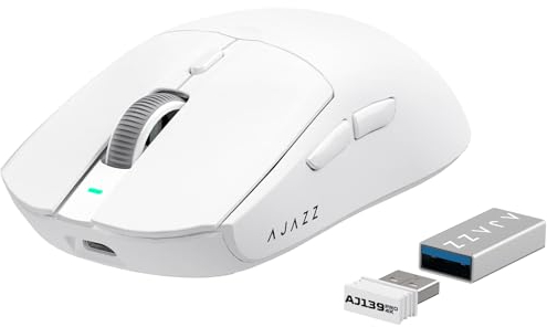 ATTACK SHARK AJAZZ AJ139PRO Kabellose Gaming-Maus, Ultraleicht (65g), PAW3395-Sensor, 26000 DPI, 4kHz, 2,4 GHz/USB C Wired E-Sport-Mäuse, 6 Programmtasten Taste, 700 Stunden Akkulaufzeit,PC/MAC – Weiß