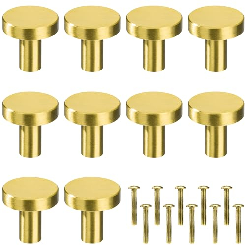 MengH-SHOP Möbelknöpfe Runde Möbelgriff Goldene Messing Schubladengriff Kabinett Knöpfe mit Schraube für Schrank Kleiderschrank Schublade Küche 20 * 20mm 10 Stück