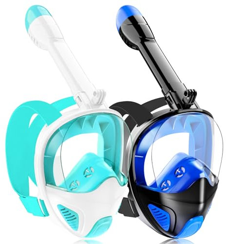 Tauchmaske Schnorchelmaske Erwachsene Jugendliche,180-Grad-Sicht Tauchmasken Anti-Leck Anti-Fog Schnorchelset Vollgesichtsmaske Taucherbrille zum Schnorcheln (Dark Blue+Green)