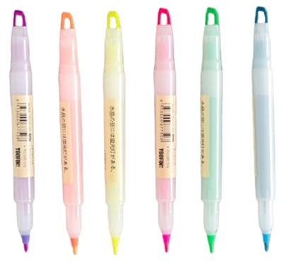Operitacx 6pcs Highlighters, Double Ended Fluorescent Markers for Adults, Highlighters Watercolor Pen for Student School Office, Random Color