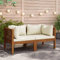 ZEYUAN Ecksofas 2 STK. mit Cremeweißen Kissen, Lounge Sofa Outdoor, Garten Loungemöbel, Gartensofa, Gartenlounge, Balkon Set Möbel, Massivholz Akazie