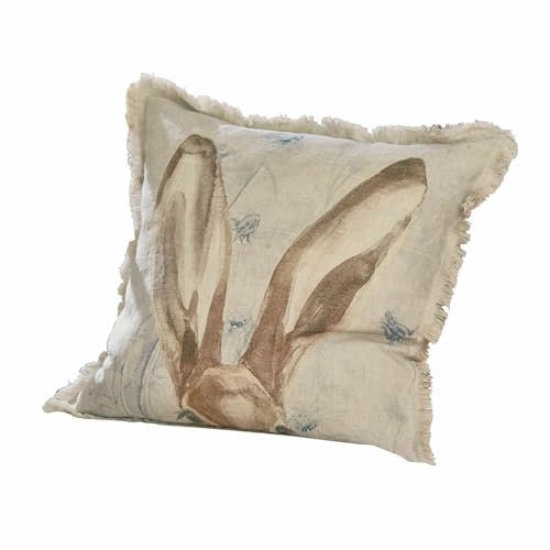 Loberon Kissenhülle Kameron, origineller Hasen-Aquarelldruck, mit seitlicher Fransenkante, Ostern, Osterhase, Osterdekoration, Wohntextilien, Kissenbezug, Leinen, beige/blau