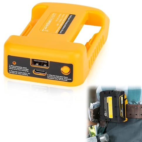 USB Battery Adapter for Dewalt 18V/20V MAX Lithium Battery Replacement Converters Adapter with USB C & DC Port Type-C PD Power Supply Source Charger Portable Converter (Adapter Only)