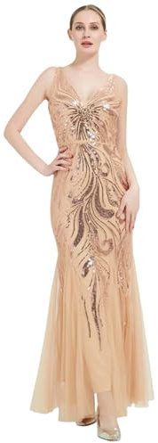 Robe D'été en Maille À Paillettes Dos Nu Sexy Élégante Maxi Moulante Robe De Soirée De Bal De Mariage Rose Gold XL