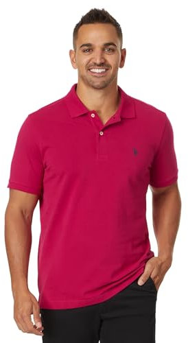 U.S. Polo Assn. Polo Classica da Uomo, con Chiusura a Due Bottoni, Polo in piqué, Estiva, alla Moda, da Golf, Vite Lampone, XL