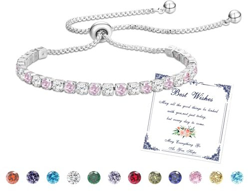 Esmoly Armband Damen Silber Tennis Armband mit Geburtsstein in 12 Farben,Verstellbares Glitzer Armband Damen,Geschenke für Frauen Freundin Ehefrau Mutter Schwester (10-Oktober)