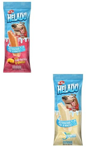 Dr.Zoo - Glace pour chien - 24 x 50 g - Saveurs différentes - Crème - Banane Split ou saucisse et fromage - Savoureux (12 crèmes, 12 saucisses et fromage)