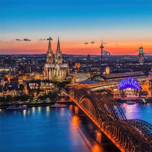 5D Diamond Painting Erwachsene Kit Kölner Dom Diamant Painting Bilder,DIY Diamond Art für Erwachsene Kinder Kristall Strass Kreuzstich Stickerei Malen Nach Zahlen Wand Deko Rundbohrer,40x40cm
